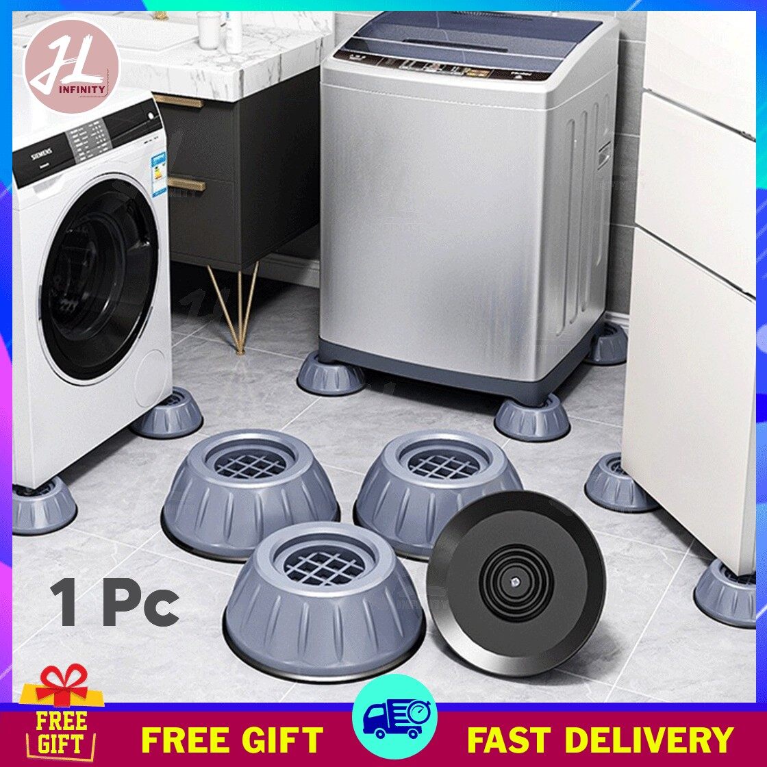 JL 1pc Washing Machine Stand Pad / Anti Vibration Feet Pad / Lapik Tinggi Peti Ais Mesin Base / Fridge Stand 洗衣机防震脚垫 Harga 1 Ringgit*Penghantaran Percuma
