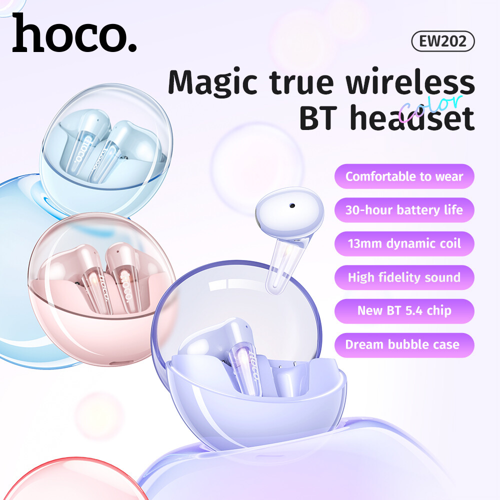 [24 hour shipped]Hoco EW202 Original 100% Dopamine Color Scheme Magic true Wireless Headphone Bluetooth 5.4 Earpbuds Built-In Microphone Bass for ios&Android Use time 6 hours ราคา 660 บาท*ส่งฟรี