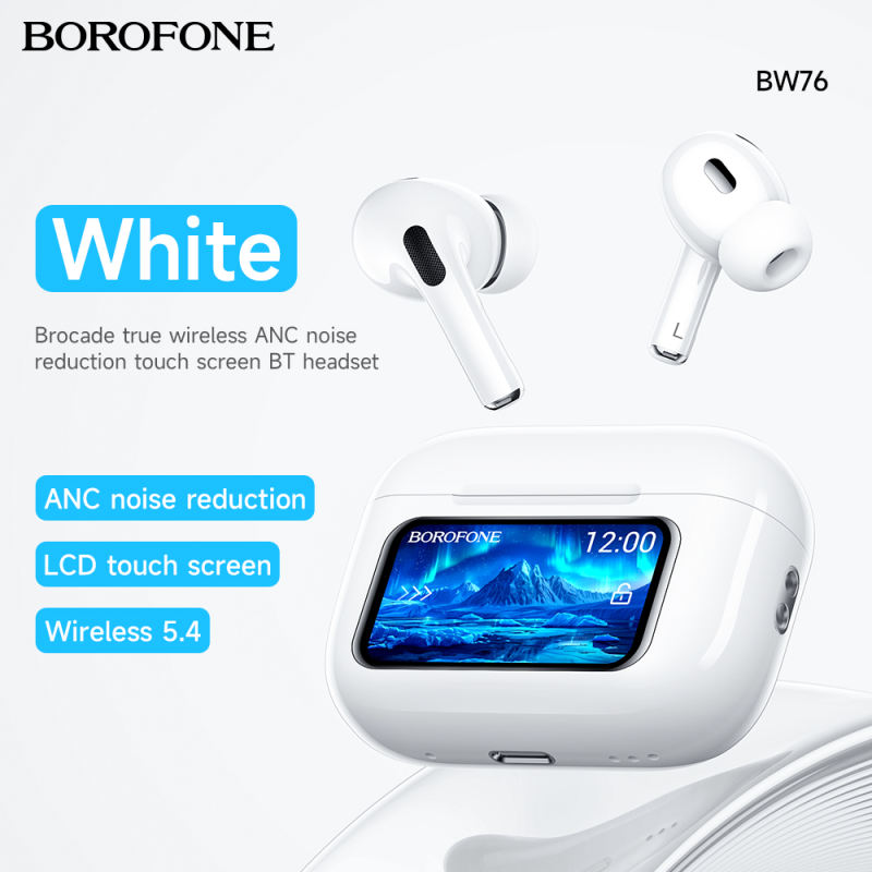 Borofone bw76 không dây chuẩn TWS ANC Tai nghe giảm tiếng ồn LED thông minh Màn hình cảm ứng Bluetooth Tai nghe kèm micro hỗ trợ trượt điều chỉnh/16 ngôn ngữ cho tất cả điện thoại thông minh