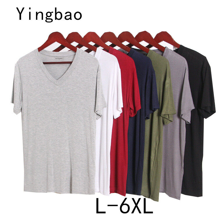 Yingbao 3 pcs V Neck L-6XL Plus Size T shirt Men Cotton Soft Comfy Undershirts Short Sleeve Tees Male Woman Women Casual Summer T-Shirt Loose Male Fashion Tshirt Plus Size Black Grey Dark Blue Green M