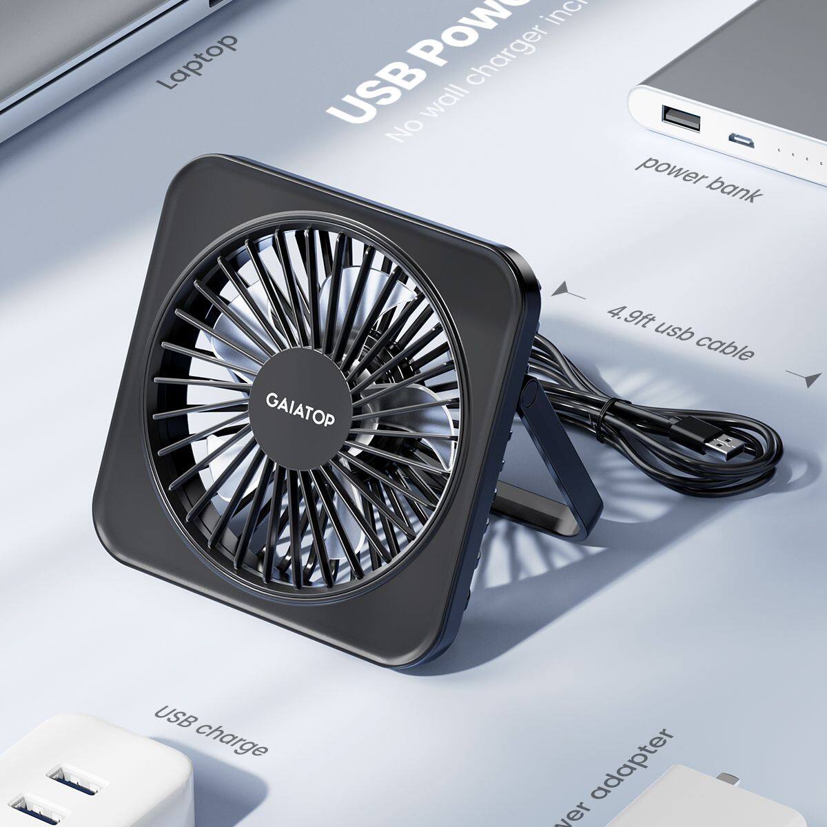 Gaiatop USB Desk Fan, 5 Inch Personal Fan Small Portable Table Fan with 180° Tilt Folding and 3 Speeds, Strong Wind Ultra Quiet Personal Cooling Fan For Office Home Bedroom Desktop Travel ราคา 259 บาท*ส่งฟรี