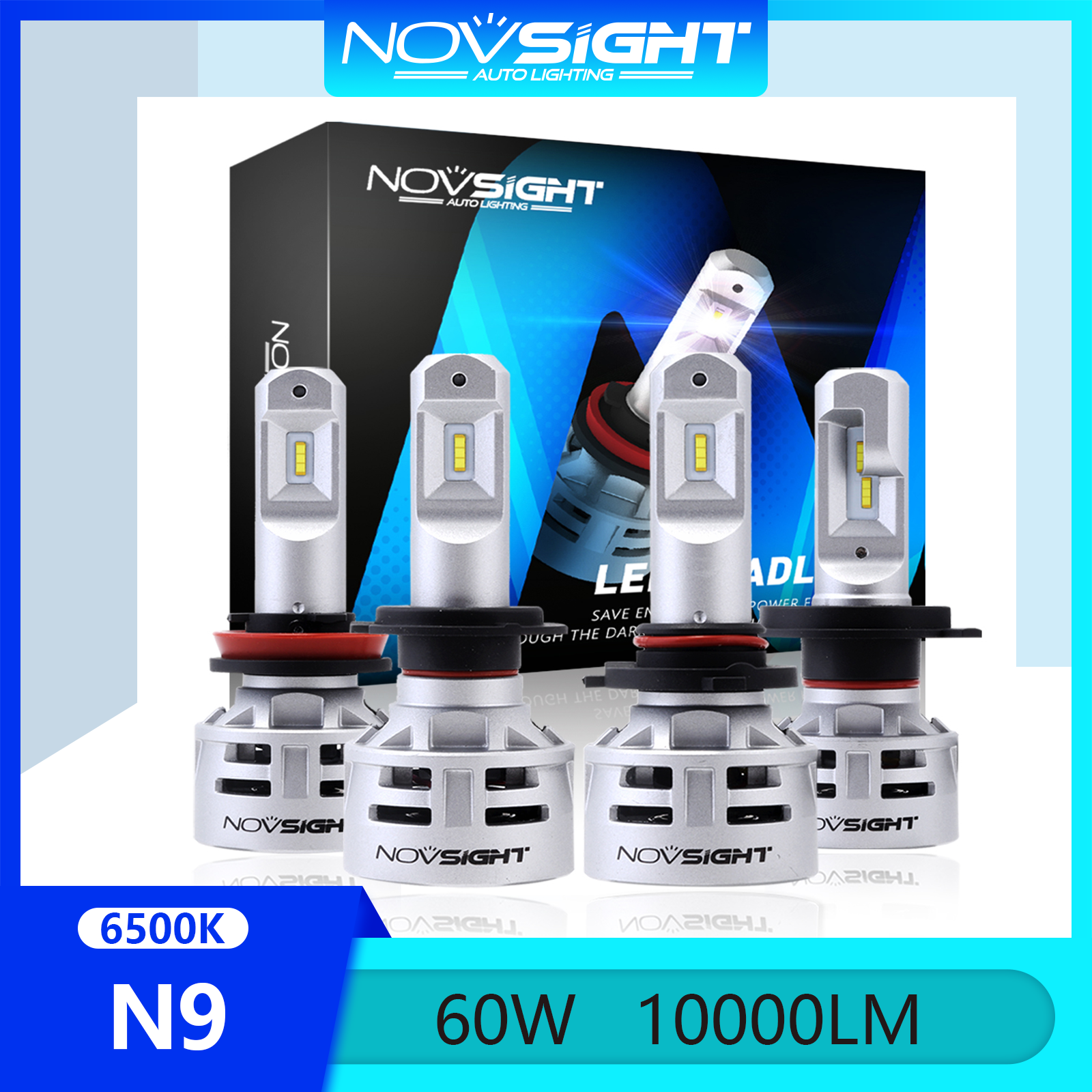 Novsight New Arrival N9 LED Car Headlight  60W 10000LM 9006(HB4) H4 H7 H11 LED Headlight Bulb Kit Fog Light High/Low Beam 6500K Cool White Extremely Bright Plug&Play Ready Stock 2 PCS 【2 year warranty + Free Shipping 