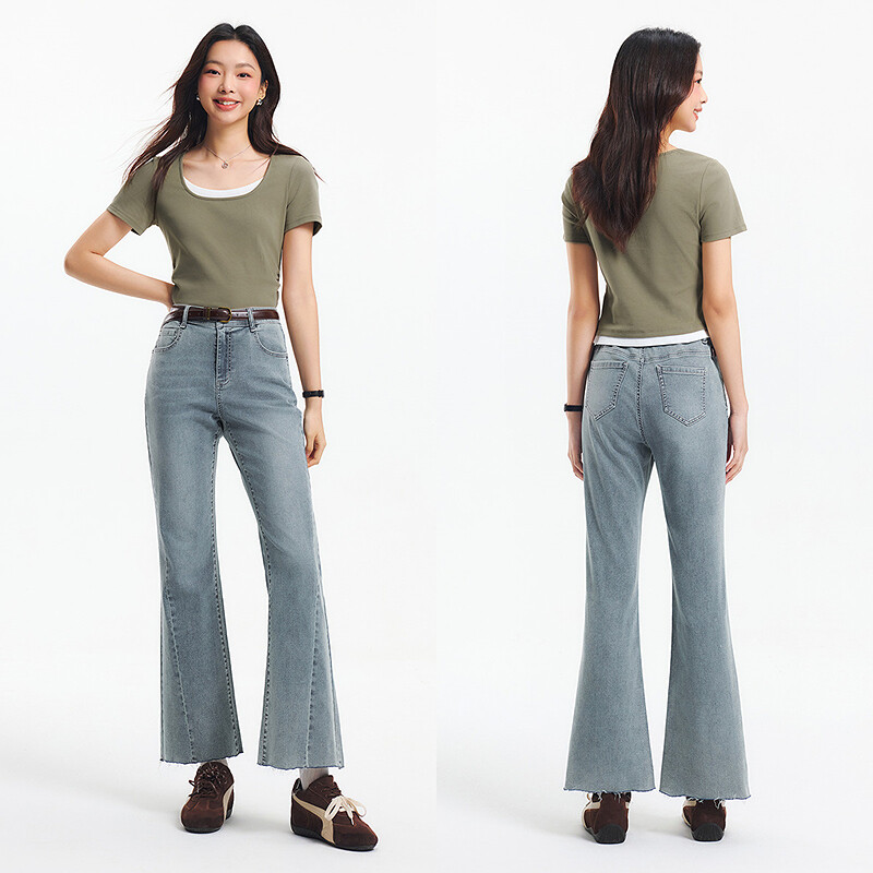 Semir Women Soft Denim Pants Petite Ankle-Length 2025 Summer New Frayed Flared Pants Fashionable ราคา 1,397 บาท*ส่งฟรี