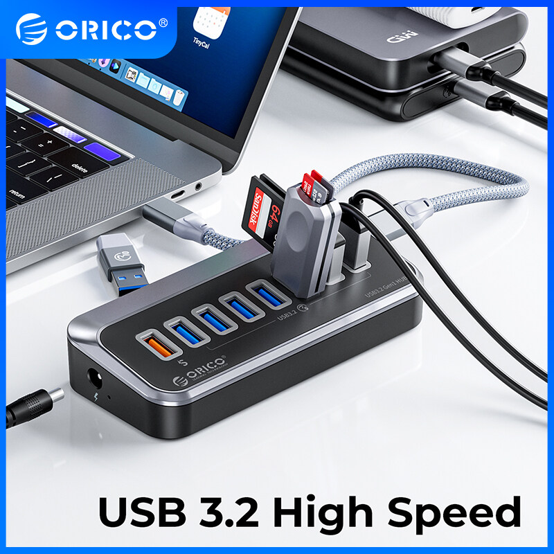 ORICO USB C HUB để đầu đọc thẻ SD, 3 cổng USB 3.2 Gen 1 HUB với 5V/2A cung cấp điện Loại C Cổng cho