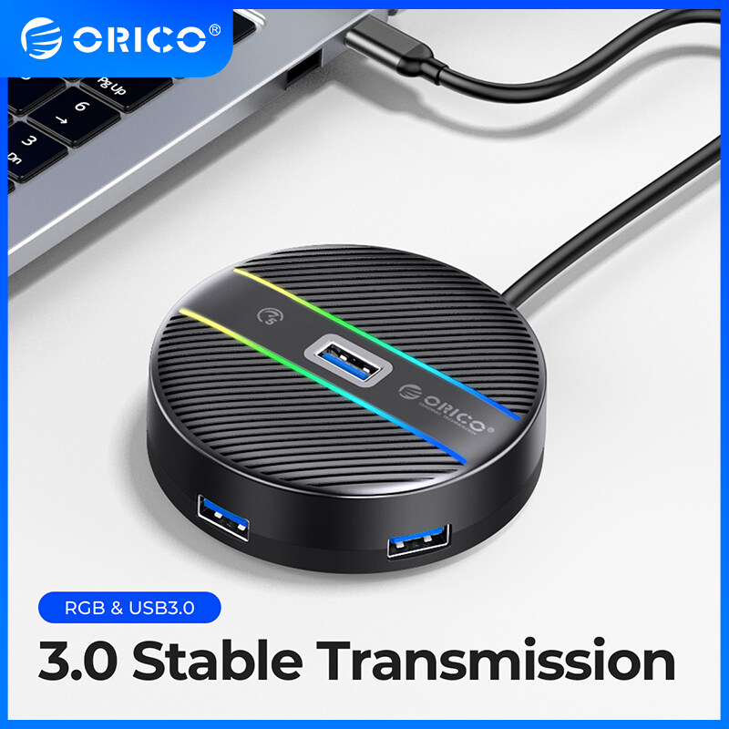 ORICO RGB đầy màu sắc 4 cổng USB 3.0 HUB Vòng USB C Splitter với loại C phí điện SD TF cổng