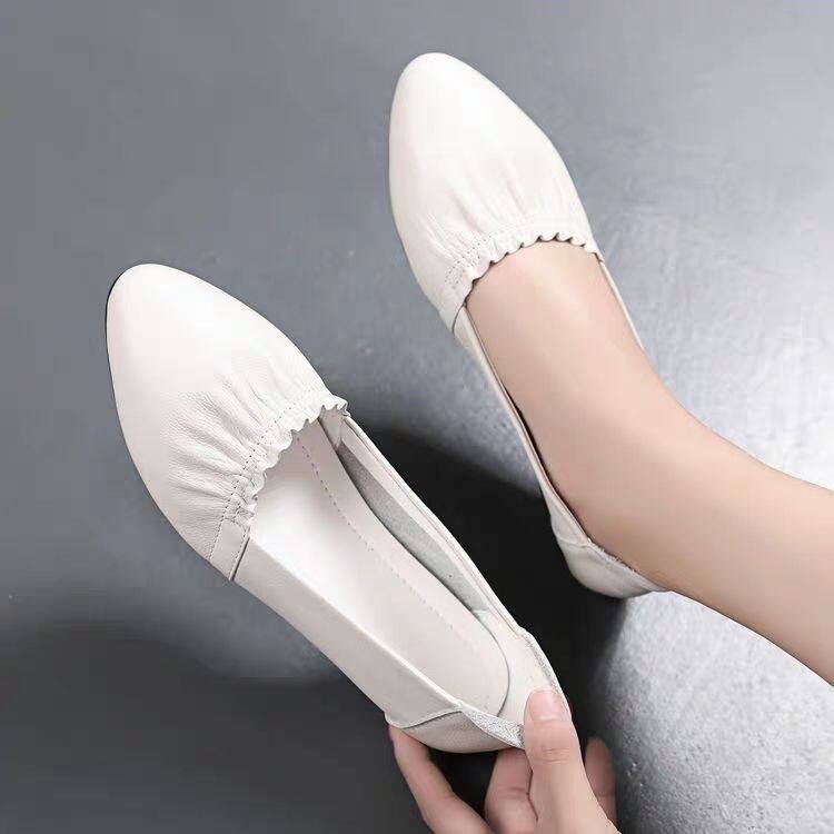 wtMei korean wedge leather mother shoes Women s Soft Bottom Shallow Mouth