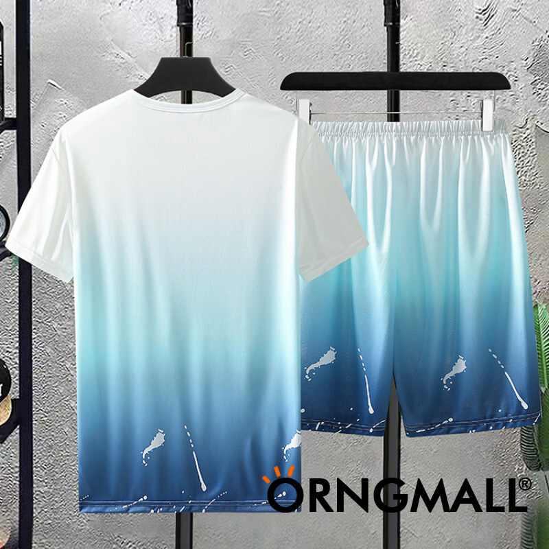 ORNGMALL Mùa Hè Mới Áo phông dành cho Nam Bộ quần áo thể thao hai mảnh Bộ quần áo thể thao ngắn tay 