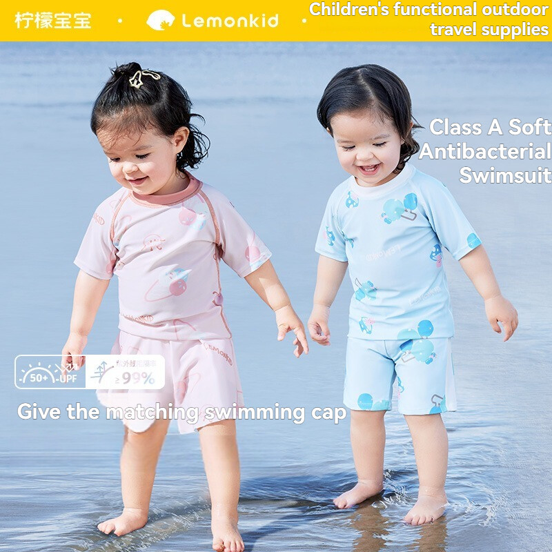 Lemonkid trẻ mới biết đi đồ bơi hai mảnh chống Clo chống nắng chống đồ bơi mũ đi kèm miễn phí đi biển mùa hè bé trai và bé gái lk2241225