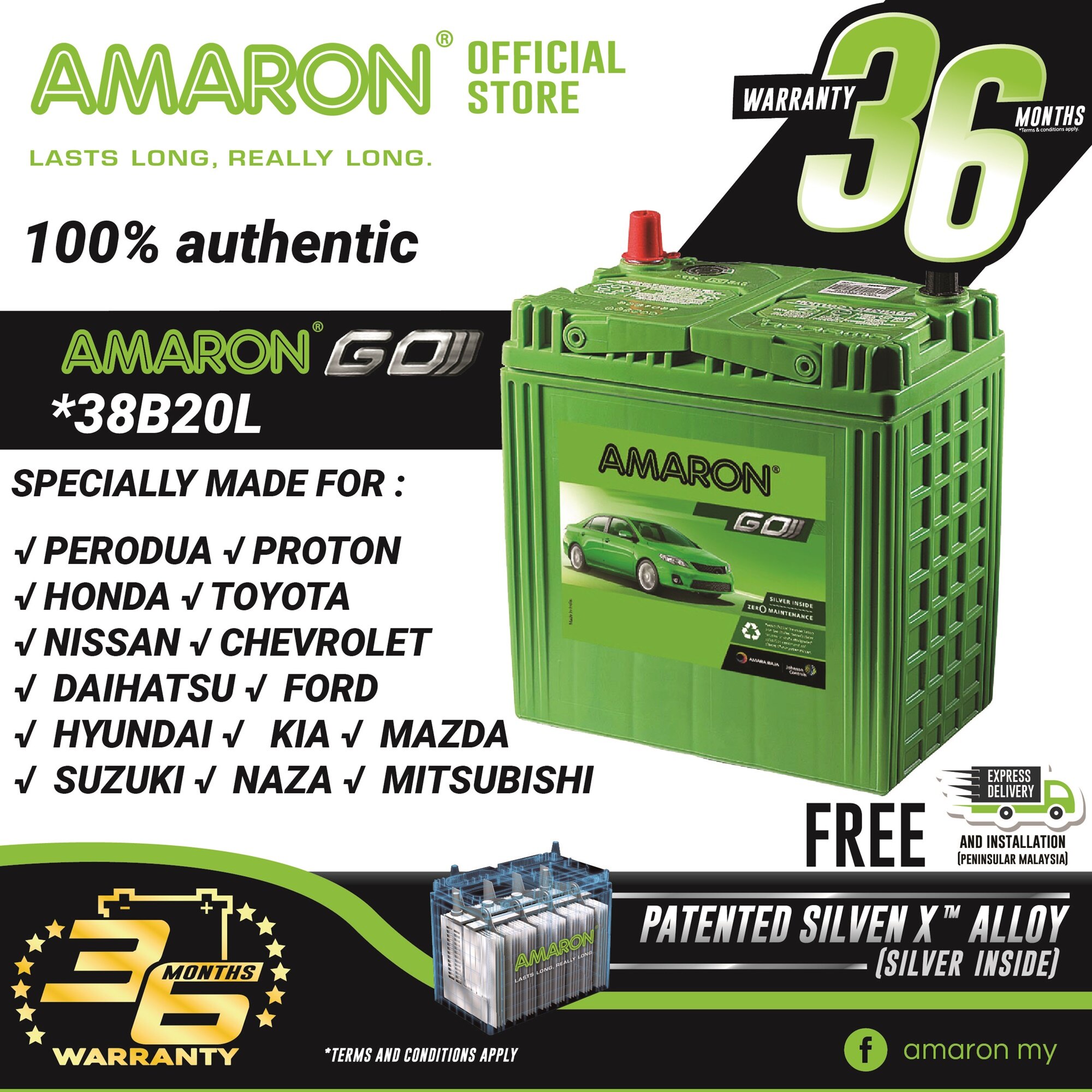 Amaron Go Series 38bl Car Battery Premium Lasting For Proton Perodua Honda Toyota Nissan 36 Month Warranty Malaysia Lazada
