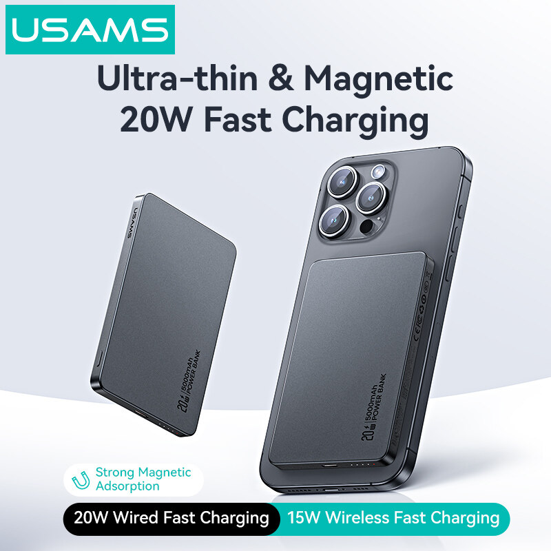 Usams 5000mah pd 20w sạc dự phòng Mỏng di động iphone 11 12 13 14 15 pro max powerbank sạc đt không dây/có dây nam châm trạm điện ngân hàng năng lượng từ không dây sạc nhanh hợp kim nhôm magsafe powerbank pin sạc dự phòng