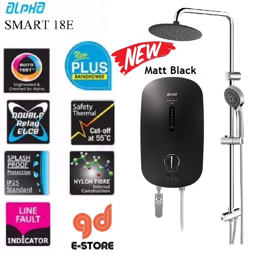 New Matt Black Colour] ALPHA Inverter DC pump WATER HEATER SMART 18I Metal  Black Silver White Matt Black | Lazada