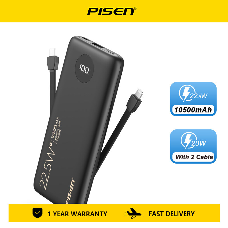 Pisen sạc dự phòng sạc dự phòng 22.5w sạc nhanh 10000mah kèm cáp type-c/lightning dual cáp cho iphone 14 13 12 pro max xiaomi samsung