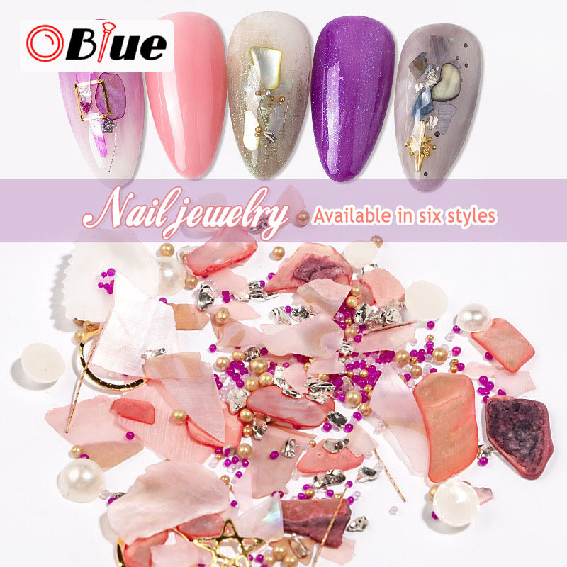 Gambar Nail Art Accessories 3D Irregular Natural Textured Seashell Fragments   Shimmering Pearl Manicure DIY Design Tools