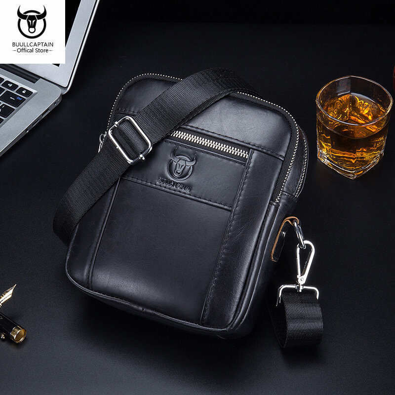BULLCAPTAIN Leather Shoulder Messenger Bag Men's Business Casual Multifunctional 7.9-inch Tablet Cow Leather Leather Small Bag