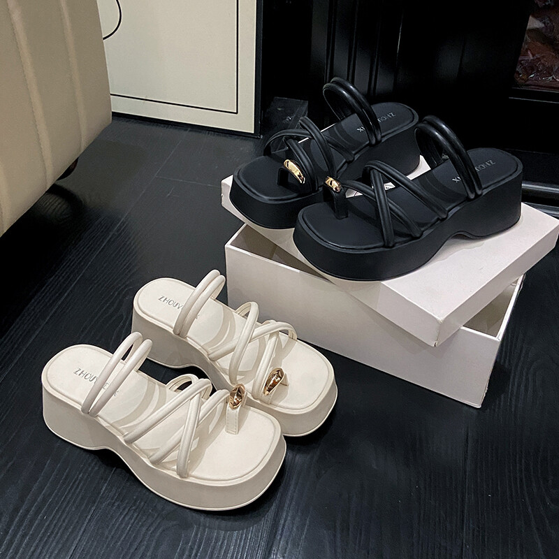 MANXIXI Fashion Women Wedge Heels 7 cm Beautiful Clip Toe Sandals (Size 35-40) ราคา 498 บาท*ส่งฟรี