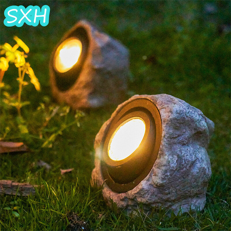 Sxh đèn năng lượng mặt trời ngoài trời đèn trang trí bãi cỏ sân vườn đèn nhựa giả đá đèn cảnh quan sân vườn chống nước cắt hai tốc độ chiếu sáng ngoài trời