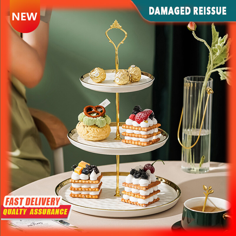 Gambar Ceramic Nordic Phnom Penh Fruit Plate Home Three layer Creative Cake Snack Plate Multi layer Fruit Rack