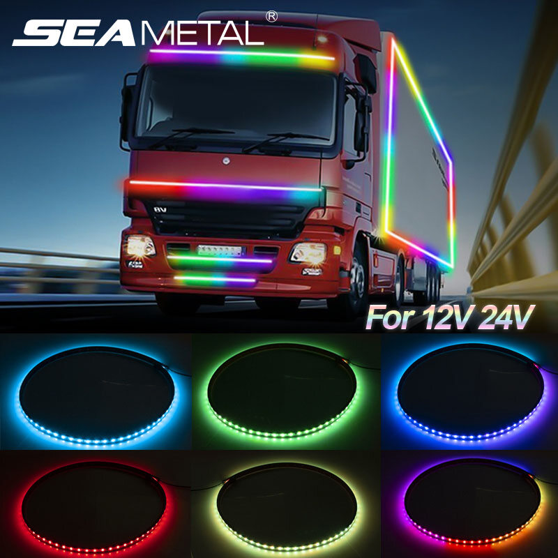 12V 24V Đèn LED Chạy Bộ Nhấp Nháy Cho Xe Tải Xe Tải Trang Trí Đèn Tạo Không Khí Nhiều Màu Sắc Năng Động DRL Linh Hoạt Trang Trí Xe Hơi