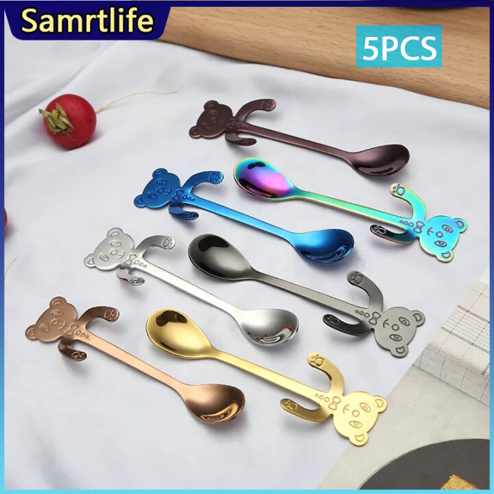 Gambar Smartlife Hanging Cup Spoon Stainless Steel Cartoon Bear Mug Coffee Tea Milk Ice Cream Dessert Soup Cute Hanging Spoon