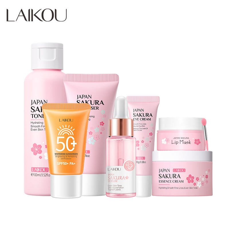 LAIKOU Bộ 7 Sản Phẩm Chăm Sóc Da Mặt Nạ Môi Chống Nắng Toner Serum Kem Mắt Sữa Rửa Mặt Kem Dưỡng Trắng Dưỡng Ẩm Chống Nhăn Chống Tia UV Loại Bỏ Quầng Thâm Chăm Sóc Da Mặt Kính