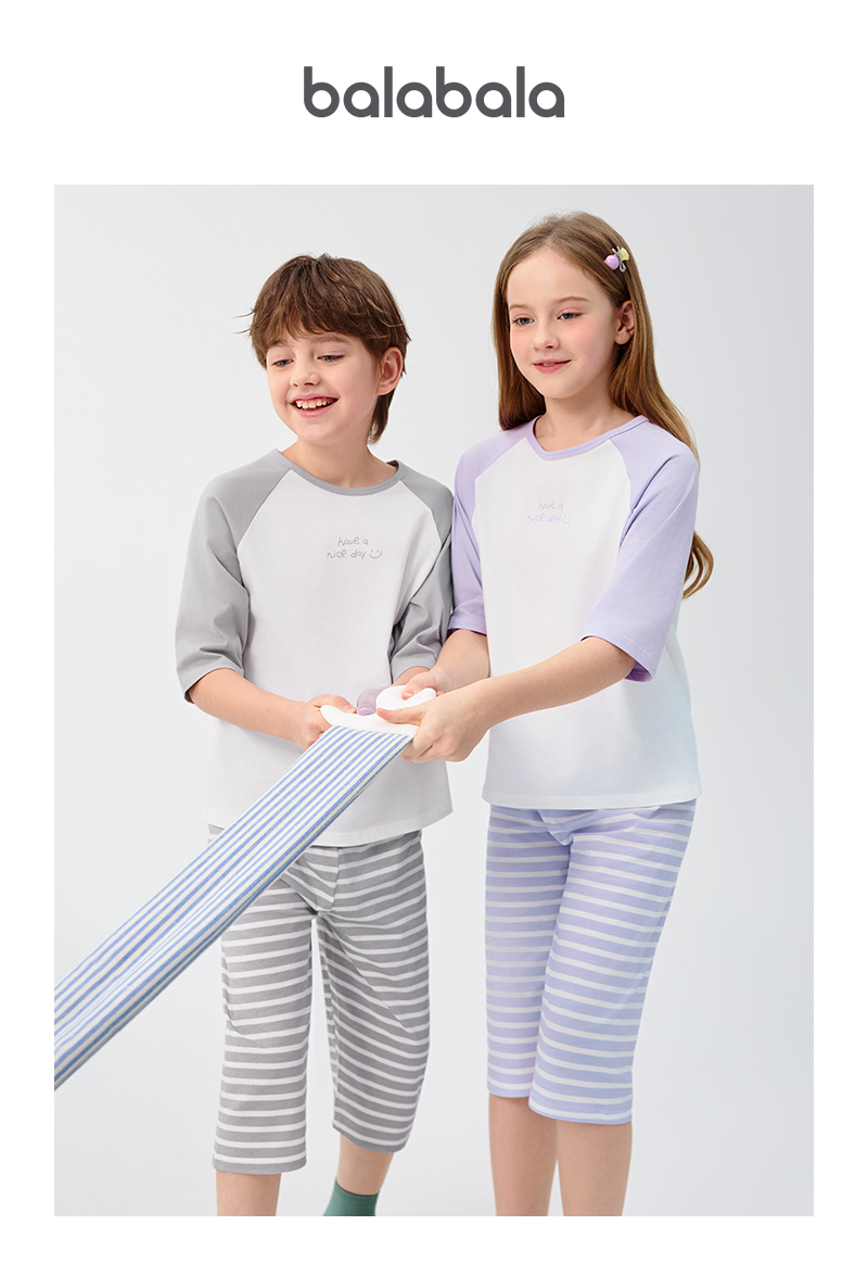 balabala Children Pajama Set Summer Thin Air Conditioning Clothing For Boy And Girl Home Clothing Little And Big Kids Parentchild Matching