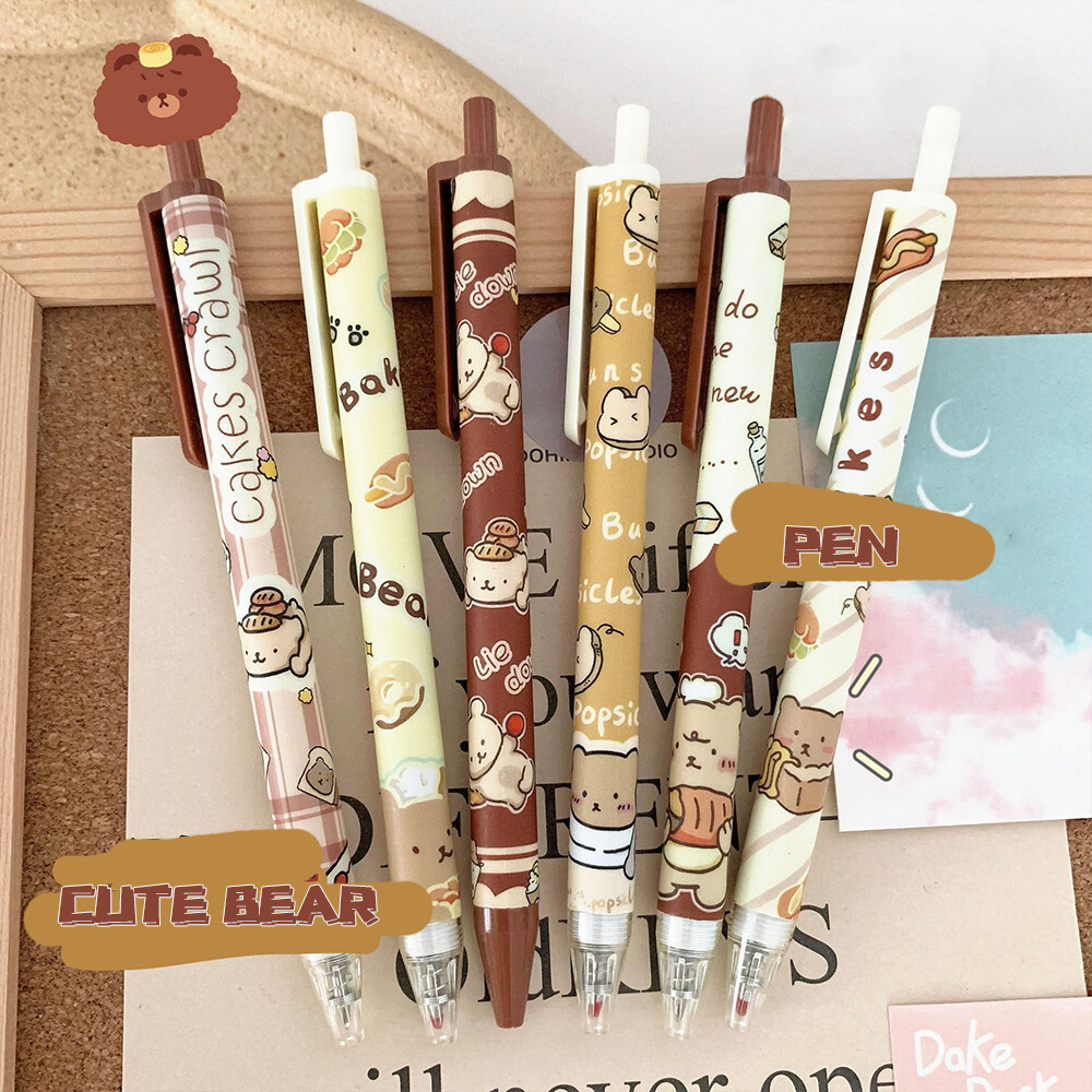 5 chiếc bút bấm màu đen hình gấu hoạt hình dễ thương bút gel 0.5mm bút văn phòng phẩm cho học sinh