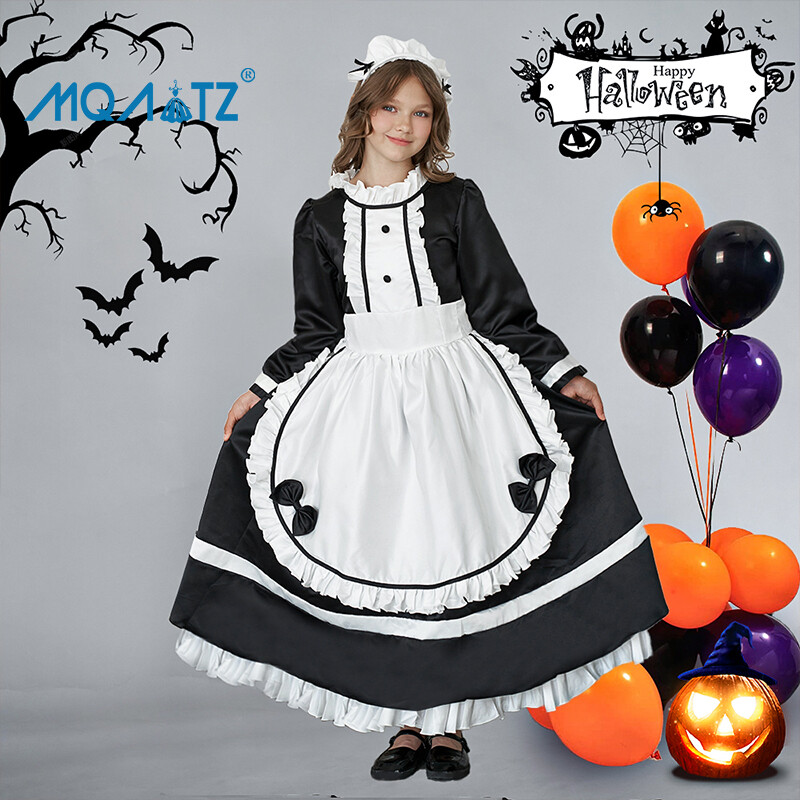 MQATZ Black White Halloween Costume Maid Cosplay Dress For Girls Children Performance Long Sleeve Party Birthday Princess LP-393 ราคา 718 บาท*ส่งฟรี