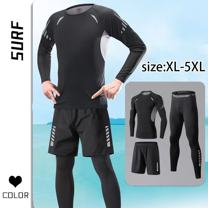 SURF 🇲🇾READY STOCK Swimming Suit Baju Renang Seluar Renang Lelaki Swimwear Man Baju Mandi Lelaki XL-5XL Baju Penekan Renang Set Jogging Gym Lelaki Dewase Kering Cepat Getah Kedap Air