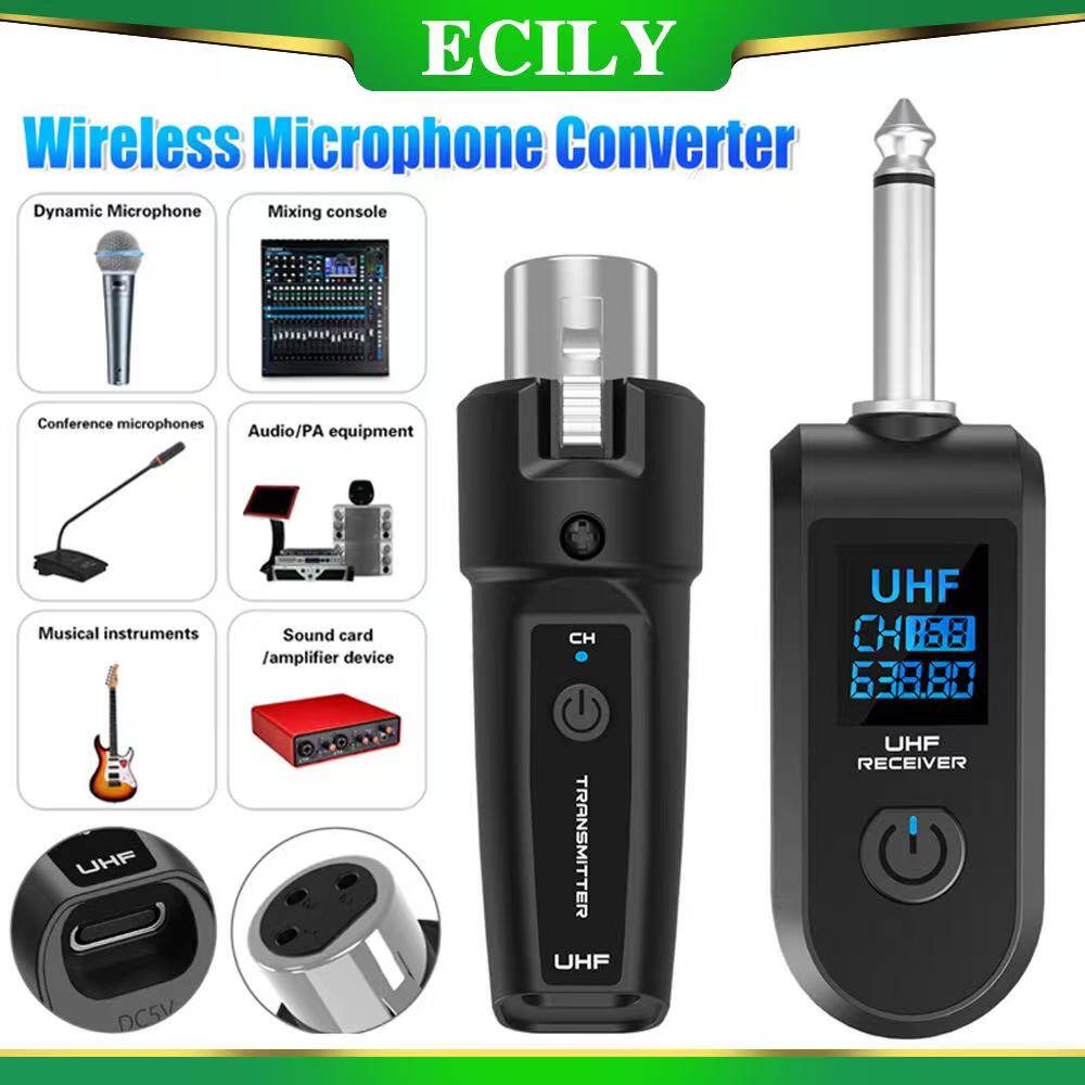 Ecily Micro không dây UHF chuyển đổi Adapter XLR-3 để 6.35mm transmitter cho micro điện động Guitar Bộ trộn âm thanh hệ thống PA