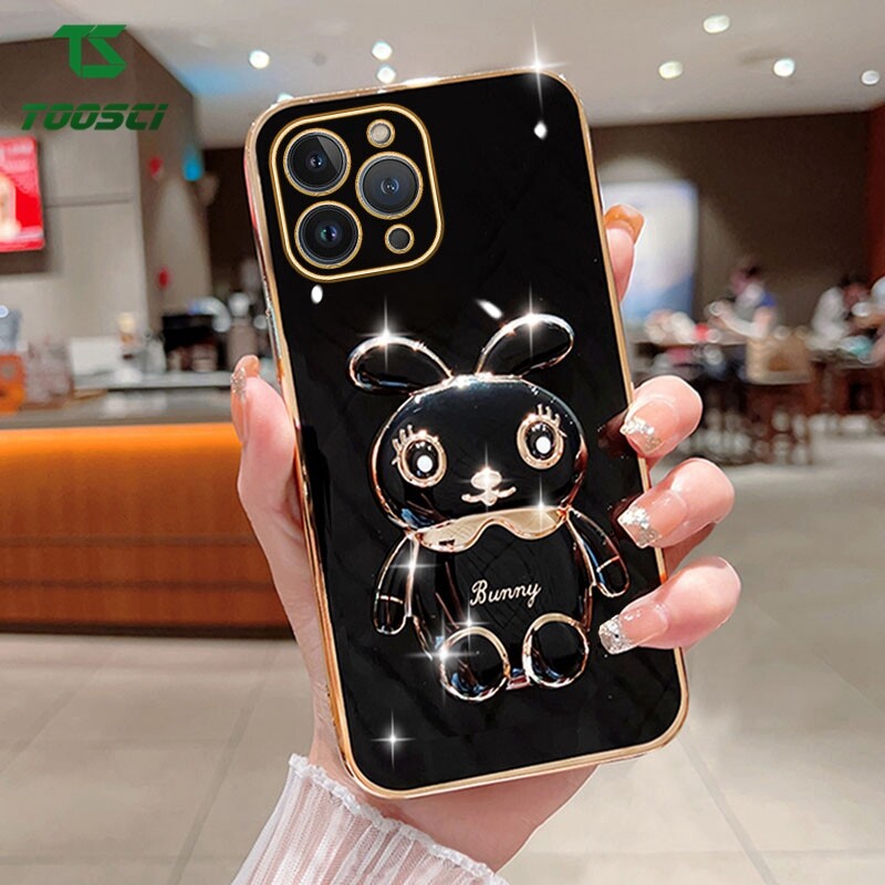 Luxury 3D Stereo Holder Cute Rabbit Plating Phone Case HP Soft TPU