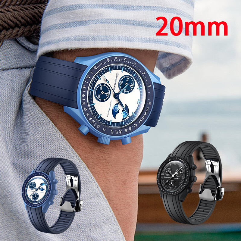  Đầu Cong Dây đeo cao su cho swatch x Omega Doanh moonswatch 20mm Dây đeo đồng hồ silicon thể thao nam nữ không thấm nước gấp Vòng tay khóa 