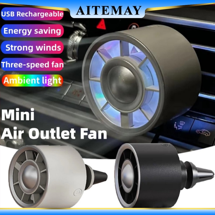 Aitemay 2PCS New Car Mini Fan Air Outlet Fan Gradient Colorful Ambient Light Type C Charging Port Is Suitable for 99% Car Air Outlet Clip Fans Giá 154,551 Đồng*Miễn phí vận chuyển