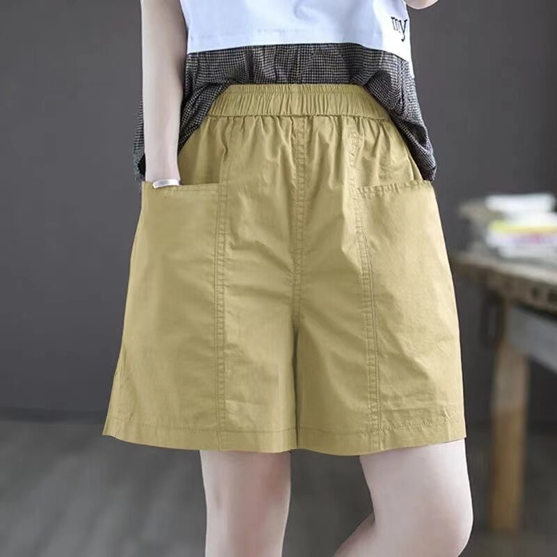 Pure Cotton Shorts for Women's Summer New Wide Leg Loose Straight Tube High Waist Slimming Thin Casual Style