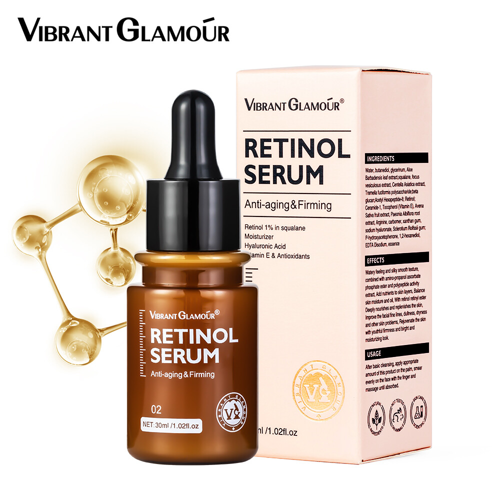 Gambar VIBRANT GLAMOUR Double Retinol Face Serum Anti Aging Wrinkles Dark Circles Eye Bags Lifting Moisturizing Essence Skin Facial Care 30ml