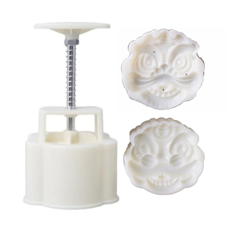 Gambar Plastic Mooncake Mold 75g Lion Stamps Biscuit Cookie Cutter Mould DIY Baking Tool for Mid Autumn Festival