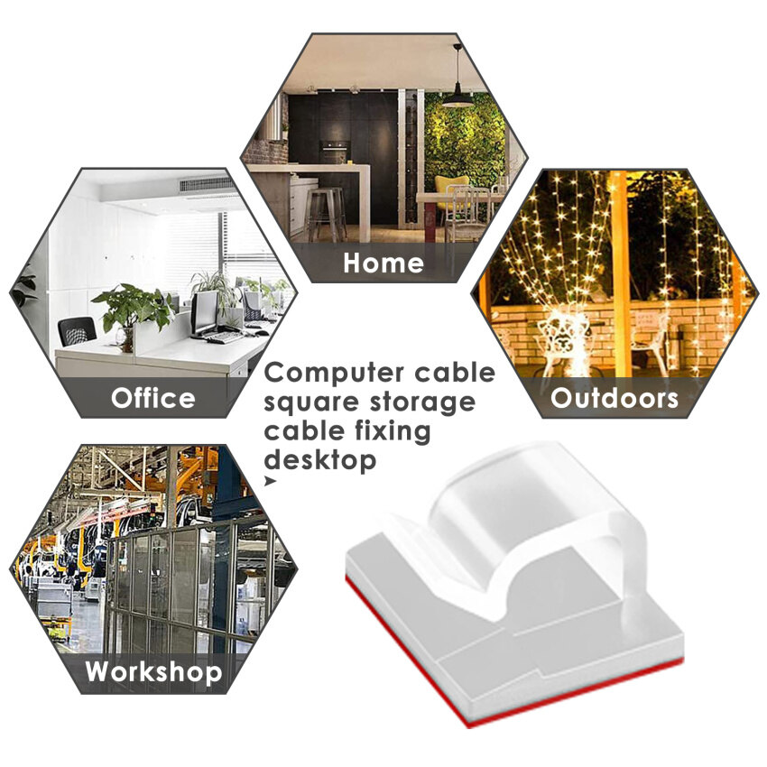 Pack Of 60 Cable Clips With Strong Self-Adhesive Cable Management Wire Holder