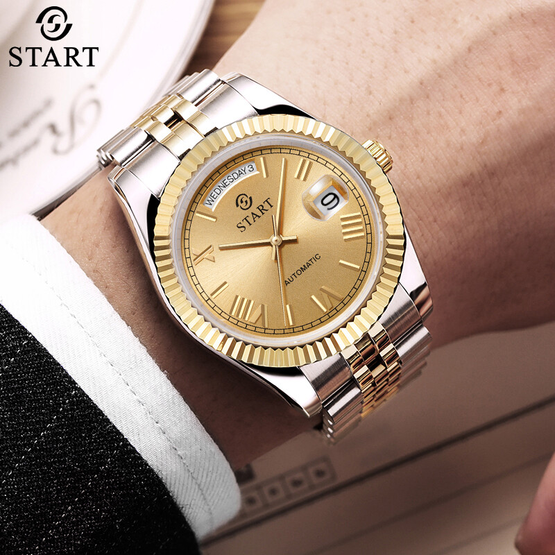 【START】Men's Business Watch Men's Mechanical Watch Metal Watch Calendar Week Function Roman Numeral Dial ราคา 14,633 บาท*ส่งฟรี
