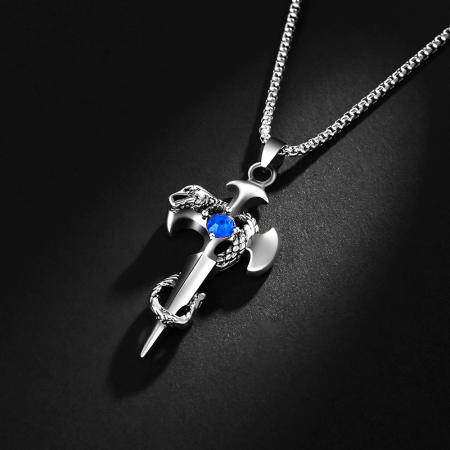 Korean Style Blue Rhinestone Men's Necklace