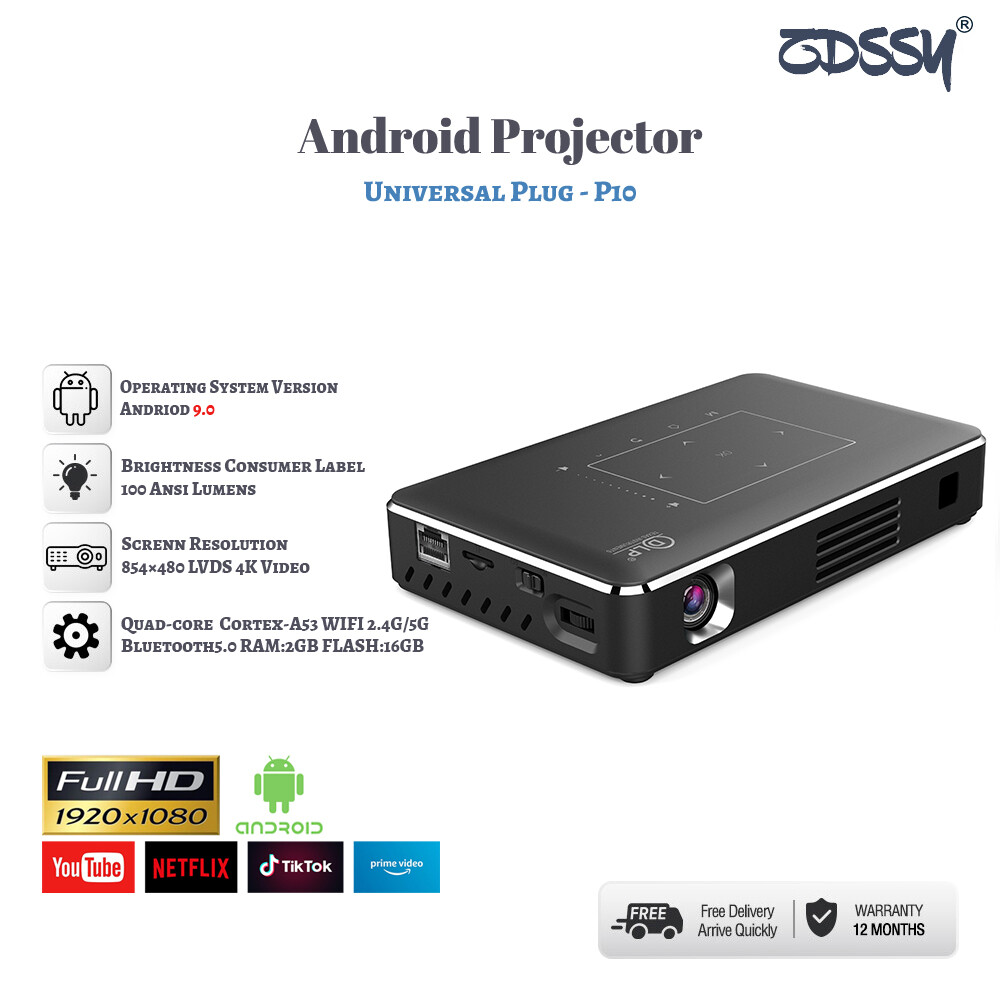 Zdssy p10 máy chiếu mini 4k 3d android 9.0 led túi thông minh dlp xách tay máy chiếu wifi bluetooth trò chơi video rạp chiếu phim gia đình airpay máy chiếu