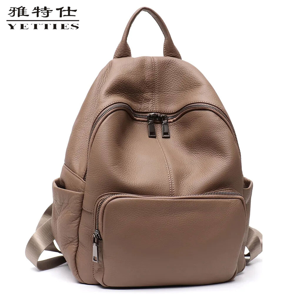 YETTIES Genuine Leather Backpack Women Men Casual Versatile Shoulder Bag Daily School Knapsack Travel Cowhide MultiPockets ราคา 1,260 บาท*ส่งฟรี