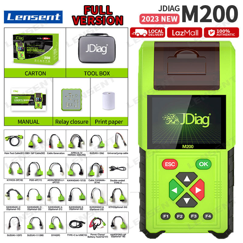 Lensent JDiag M200 Moto Scanner D87 D88 CO idle speed adjustment ABS test TPS Diagnostic EFI Motorcycle Tester Battery Print function jdiag m100 pro Relay test injector jdiag m100 ราคา 6,205 บาท*ส่งฟรี