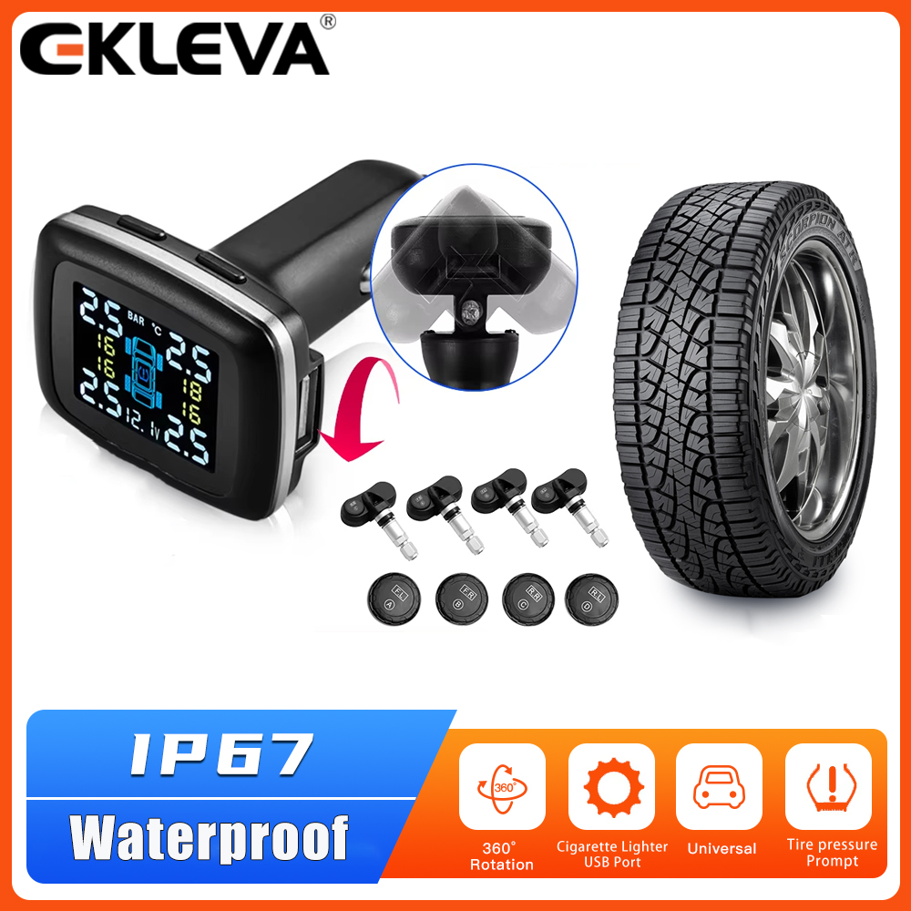 EKLEVA Smart Cig Lighter USB TPMS Car Tire Pressure Alarm Monitor System 4 Sensors Display Tyre Pressure Temperature Alarm Giá 1,127,305 Đồng*Miễn phí vận chuyển