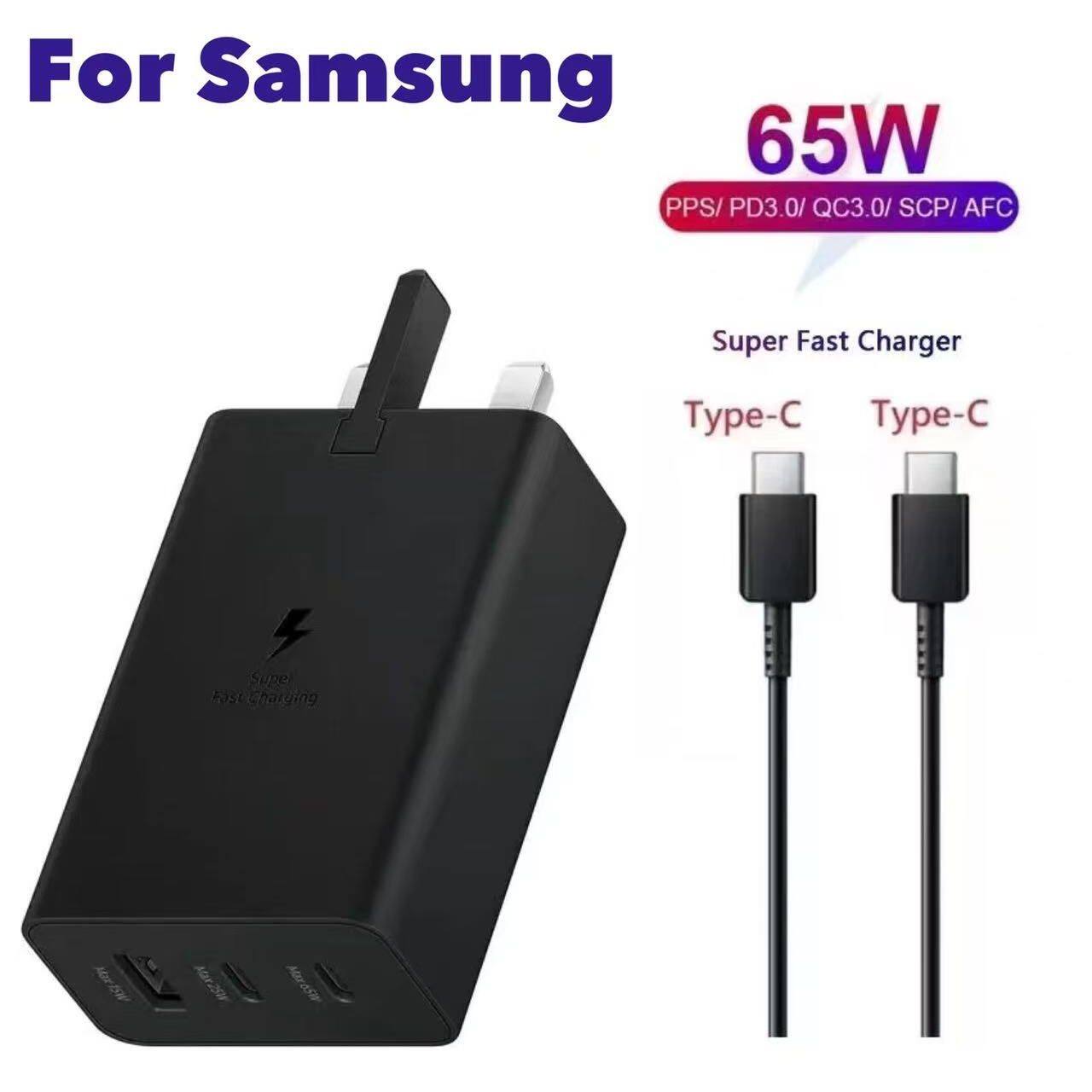 Cho Samsung 65W Bộ chuyển đổi điện Trio Gan 3-Cổng Pd 3.0 & Pps siêu nhanh Sạc phích cắm chuẩn Anh Q
