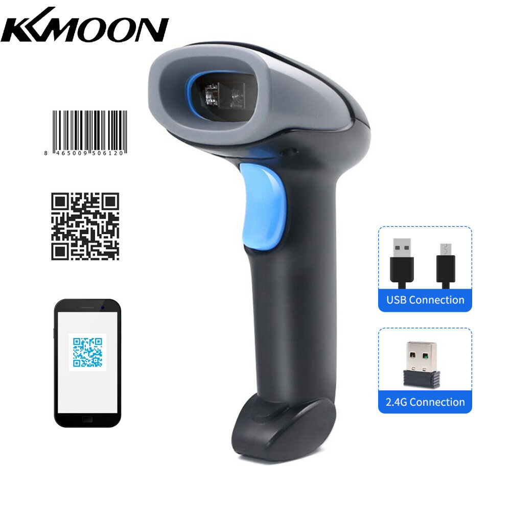 KKmoon Máy Quét Mã Vạch Cầm Tay Máy Quét Mã 1D/2D/QR Máy Đọc Mã Vạch Có Dây USB & Không Dây 2.4G Tương Thích Với Windows Mac Linux Cho Siêu Thị Thư Viện Bán Lẻ Kho Vận