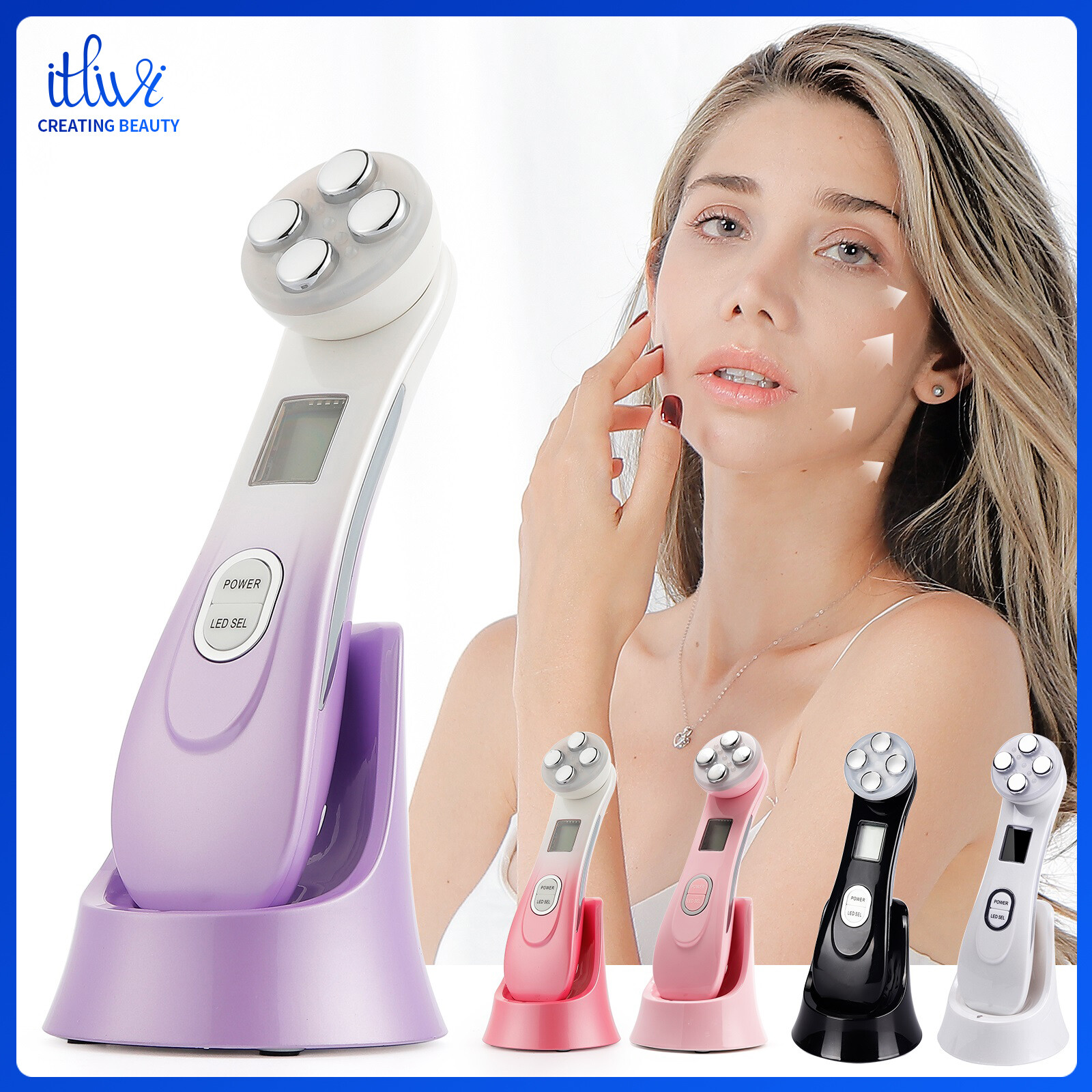 Gambar itlivi Electroporation RF Face Massager Facial LED Photon Skin Care Device Face Lifting Tighten Wrinkle Removal