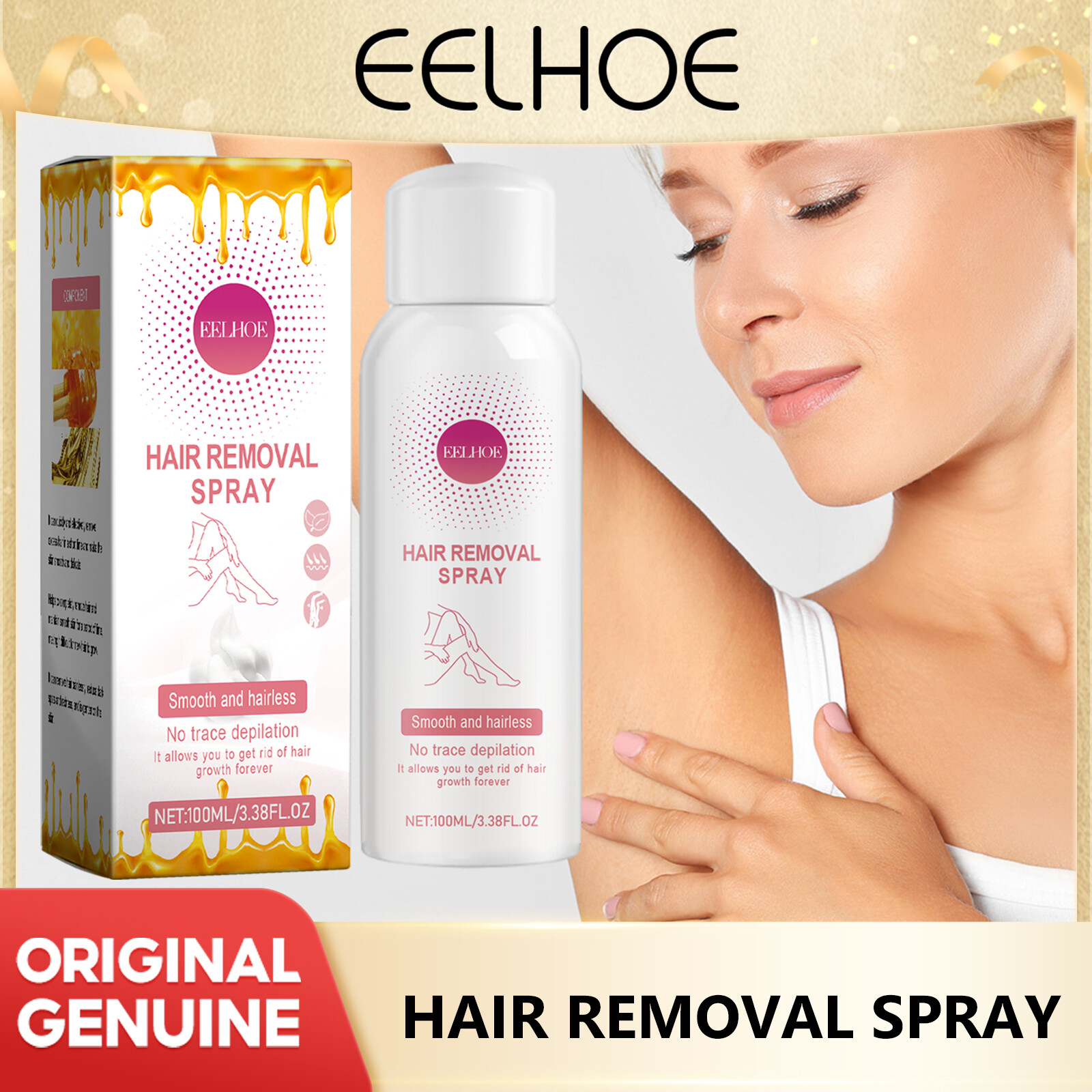 Eelhoe Tóc Loại Bỏ Phun Nhanh Chóng Loại Bỏ lông nách Nhẹ Nhàng da cơ thể Mịn Không Đau Lỗ Chân Lông Co Mịn Tinh Tế Làm Sạch Phun 100Ml