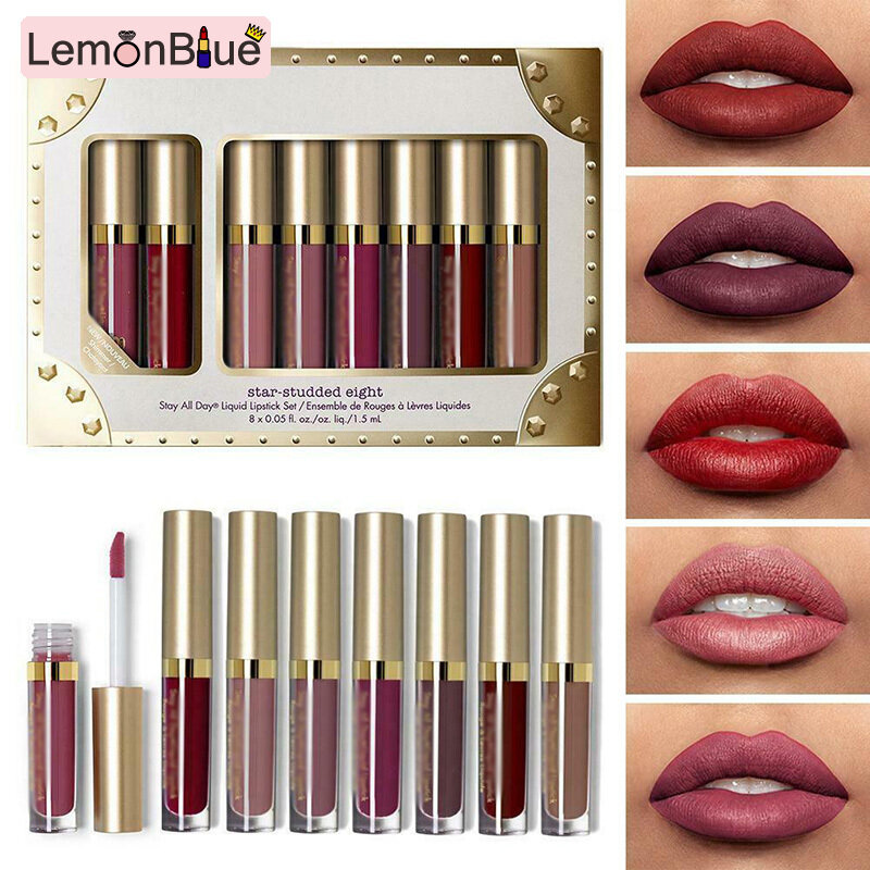 Gambar LemonBlue 8 Pcs Liquid Lipstick Lip Glaze Star Studded Long Lasting Non stick for Women