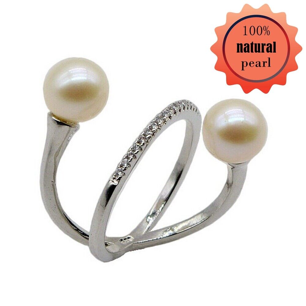 Nhẫn Ngọc Trai Nước Ngọt Tự Nhiên Hạng AAAA – Thiết Kế Vòng Tròn Bạc 925 – Trang Sức Thời Trang Cho Nữ
