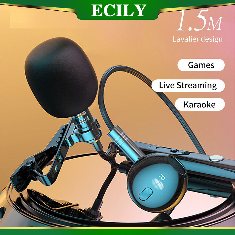 ECILY For Live Streaming Gaming Karaoke Video Recording Microphones With Earphones Earbuds L Jack Mini Clip Lapel Microphone Microfone ราคา 154 บาท*ส่งฟรี