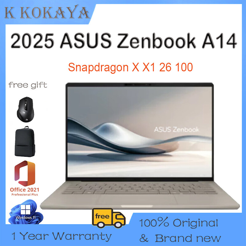 【ASUS Official Warranty】2025 ASUS Zenbook A14 Laptop/ASUS Zenbook 14 Air Laptop UX3407QA/Snapdragon X X1 26 100/14inch 2.8K 120Hz OLED Screen Notebook 960g 12.9mm/ASUS Laptop